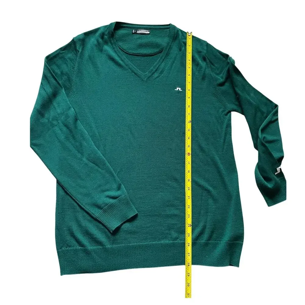 Merino Wool Sweater Size XL Golf Classic J. Lindeberg Mens Green V Neck Masters